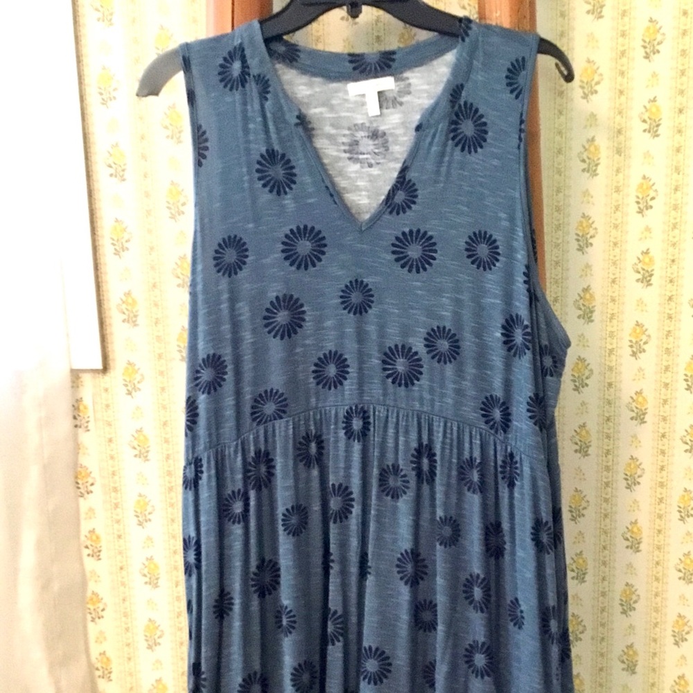 Maurices Teal Sleeveless Dress with Navy Floral Design